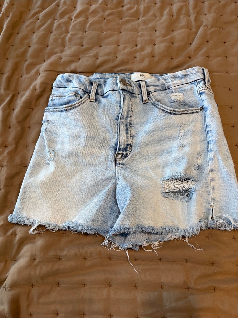 BKE Light Blue Distressed Denim Shorts